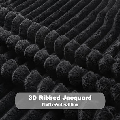NEWCOSPLAY Fleece Ribbed Cozy Twin Blanket for Couch, Black, 60"x80" - color: Black Ribbed, size: Twin(60"x80")
