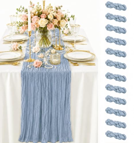 12 Pack Dusty Blue Cheesecloth Table Runner 35 x 120 Inch Gauze Fabric Boho Christmas Table Runner for Wedding Arch, Rustic Bridal Shower, Baby Shower, Party Decorations, Farmhouse Home Decor - color: Dusty Blue, size: 12 pcs 35*120 Inch