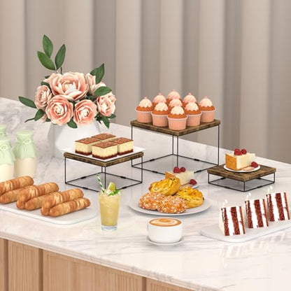 ELITEROO Buffet Risers and Stands, 3 Tier Wood Display Risers, Rustic Brown - size: 6"x7"x8"