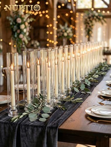 NUPTIO Hurricane Glass Candle Holders Bulk for Wedding - 12.6" H Set of 30