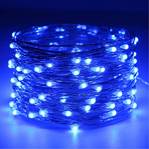 RUICHEN Fairy Lights Plug in, Silver Wire 33 Ft 100 LED String Lights, Blue - color: Blue