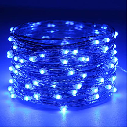 RUICHEN Fairy Lights Plug in, Silver Wire 33 Ft 100 LED String Lights, Blue - color: Blue