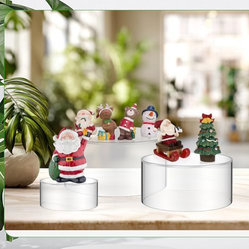 6 Pcs Acrylic Risers Display Stands, 5.9'' 5.1'' 3.5'', Clear Round Nesting Pedestal Shelf with Hollow Bottom for Tabletop Jewelry Display, 3 Sized