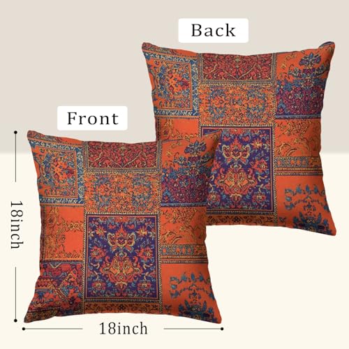 Vintage Turkish Pattern Throw Pillow Covers 18x18 Inch, Moroccan Design Double-Sided Printed Pillowcase, Farmhouse Couch Decor Gift for Sofa Bedroom Living Room (Orange)