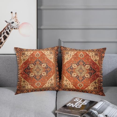 Britimes Throw Pillow Covers Set of 2, 18 x 18 Inch, Aztec Orange Tribal - color: Ethnic Tribal 3, size: 18" x 18" (Pack of 2)