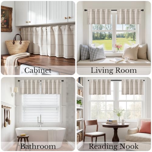 NICETOWN 100% Blackout Taupe Plaid Valances, Taupe, W26xL18, 2 Panels - color: Taupe, size: 26"W x 18"L (Pack of 2)