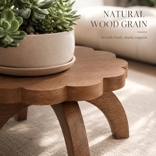 Novabright 2 Pcs Scalloped Short Plant Stand Small Wood Plant Stool Riser