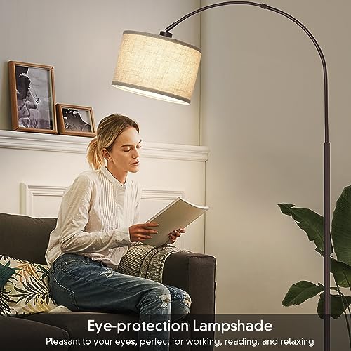 Seaside village Floor Lamp for Living Room, Arc Lamp with Adjustable Head, Modern Tall Lamp with On/Off Pedal Switch, Over Couch Standing Hanging Light for Reading, Bedroom, Office (Brown) - color: Brown