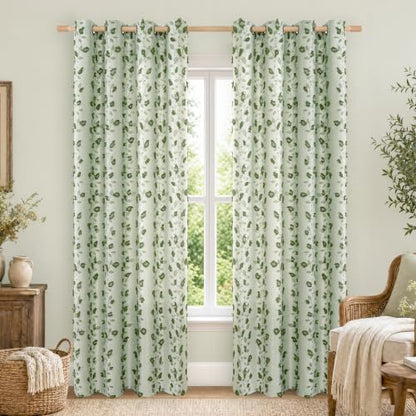 BGment Green Leaf Curtains for Living Room 84 inches Long - 2 Panels - color: Green, size: 52"W x 84"L (Pack of 2)