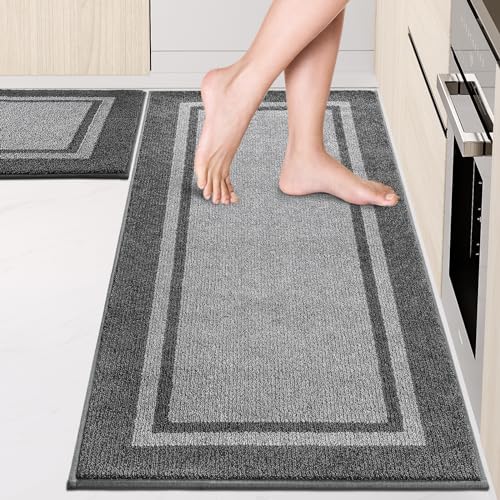 anllugs Kitchen Rugs Set, 24" x 36"+24" x 60", Light Grey & Dark Grey - color: Light Grey & Dark Grey, size: 24" X 36"+ 24" X 60"