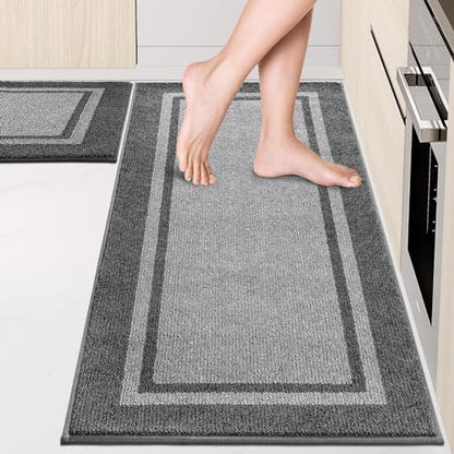 anllugs Kitchen Rugs Set, 24" x 36"+24" x 60", Light Grey & Dark Grey - color: Light Grey & Dark Grey, size: 24" X 36"+ 24" X 60"