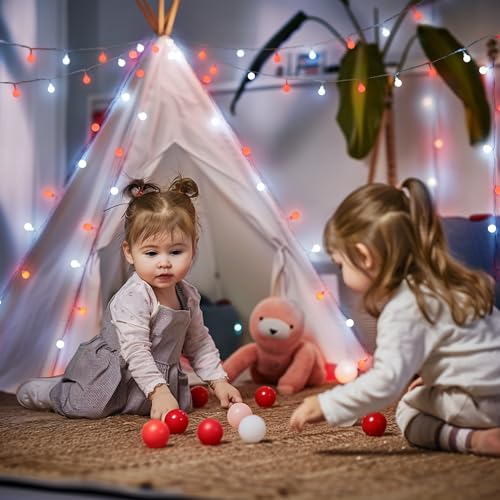 JMEXSUSS Connectable 100 LED Globe Red and White Christmas Lights Indoor - color: Red and White, size: 100 LED Plug