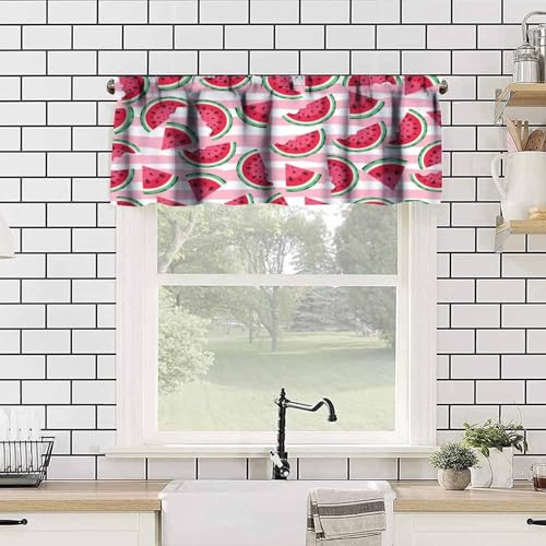 Watermelon Valance Curtains, Pink Summer Fruit Seasonal Rustic Farmhouse Window Curtain Valances for Kitchen Dinning Room Living Room Bedroom 1 Panel, 54x18 Inch - color: Fruit-16, size: 53"W x 18"L (Pack of 1)