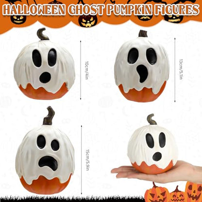 Halloscume 3 Pcs Halloween Ghost Pumpkins Figurines Resin Pumpkins Decor