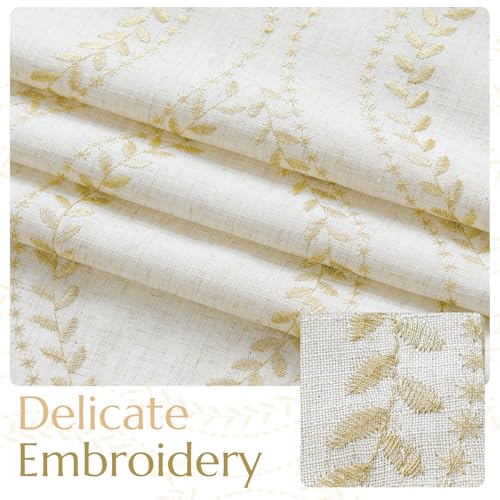 jinchan Boho Linen Curtains 63 Inch Gold on Beige Grommet 2 Panels - color: Vine Gold, size: 50"W x 96"L (Pack of 2)