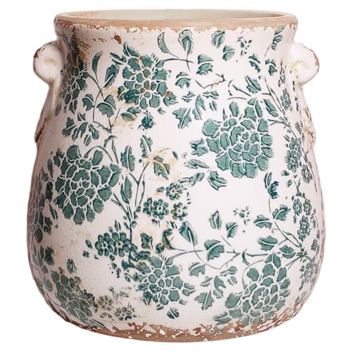 Tuscan Ceramic Planters & Kitchen Utensil Holder, 6.68" Vintage Plant Pots - color: Dark Cyan