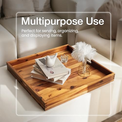 TIDITA 24" x 24" Square Wooden Ottoman Tray, Built-in Handles, Serving Tray - color: Acacia, size: 24" x 24" x 2.4"
