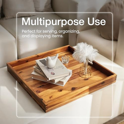 TIDITA 24" x 24" Square Wooden Ottoman Tray, Built-in Handles, Serving Tray - color: Acacia, size: 24" x 24" x 2.4"