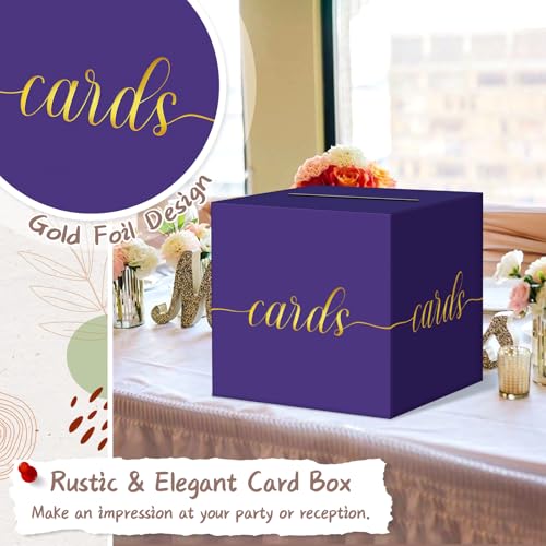 Elegant Purple Graduation Card Box, Gold Foil Gift Card Box for Party - color: Z03 Purple and Gold Foil