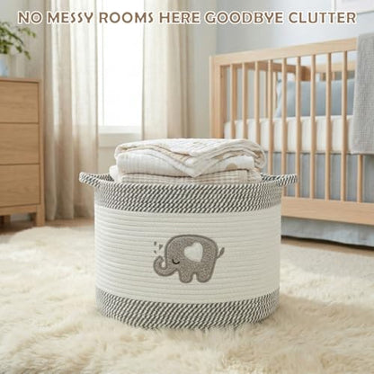 Baby Laundry Basket for Nursery, Large 15”x12” Elephant Storage Baskets - color: Elephant