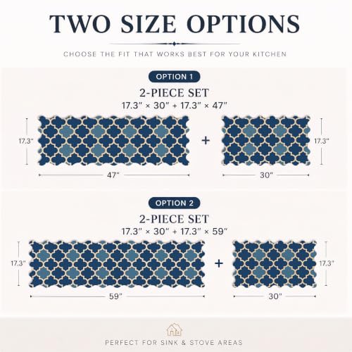 Arenarug Scalloped Trellis Kitchen Mats for Floor, Navy Blue Kitchen Rugs - color: Coastal Blue, size: 17.3"x30"+17.3"x59"
