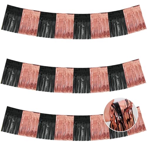 BEISHIDA Black Rose Fringe Garland Banner 30ft Wall Tinsel Foil Streamers - color: Black Rose