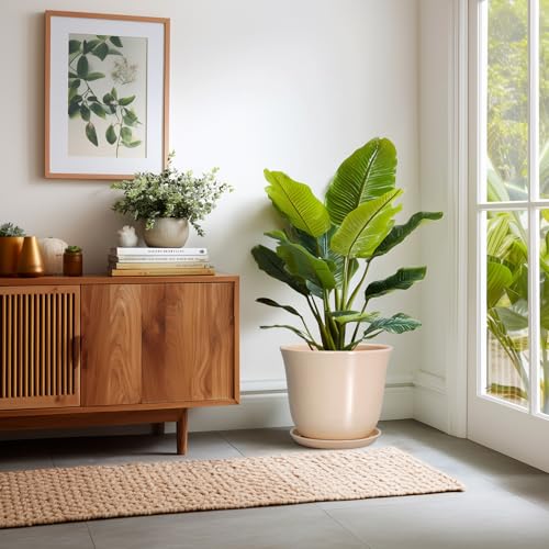 Ceramic Plant Pots, 12 Inch Plant Pot with Drainage, Beige - color: Beige, size: 12 Inch