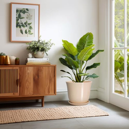 Ceramic Plant Pots, 12 Inch Plant Pot with Drainage, Beige - color: Beige, size: 12 Inch