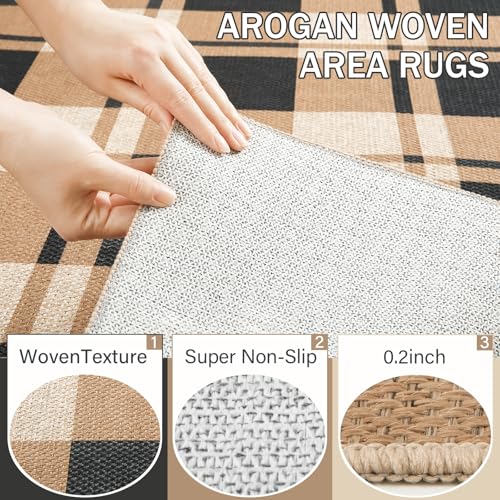 AROGAN 2x3 Checkered Jute Mat, Washable Non-Slip Farmhouse Rug, Black/Brown - color: Nature, size: 2' x 3' (Rectangular)