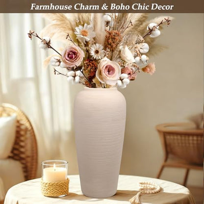 Tall Ceramic Vase 12 Inch Neutral Textured Vase,Cream Vase for Home Decor - size: 12 Inch-tall-cream