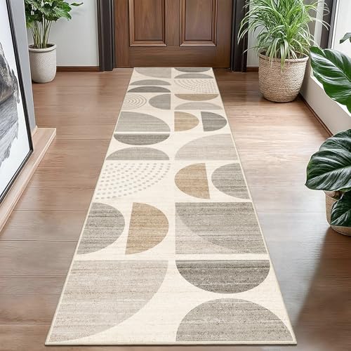 MUJOO Boho Runner Rug Washable,2x8 Area Rugs Non Slip Modern Abstract - color: Beige and Cream, size: 2' x 8' (Rectangular)
