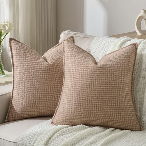 FUTEI Pack of 2 Chenille Throw Pillow Covers 22x22 Inch, Camel - color: Camel, size: 22" x 22" (Pack of 2)