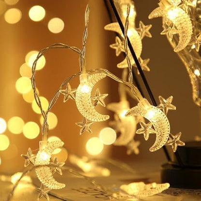 Moon Star String Lights Plug in, 10ft 20 LED Star and Moon Fairy Lights Warm White for Birthday Party Christmas Holiday Home Decoration