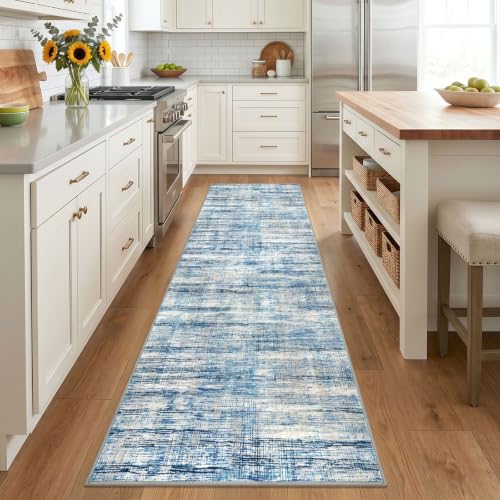 KOZYFLY Modern Hallway Runner Rug 2.6x8 Washable Rug Runner Blue Beige - color: Blue Beige, size: 2'8" x 8' (Runner)