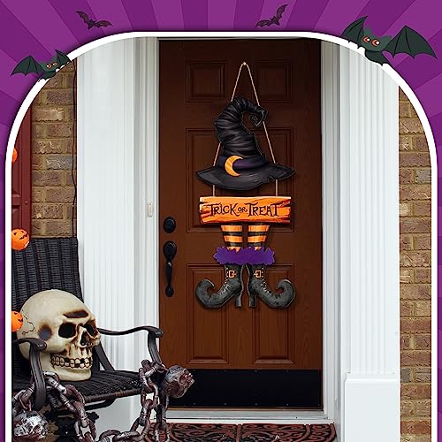 BBTO Halloween Door Decorations Witch Wreath Decor Trick or Treat Wood Sign - style: Witch