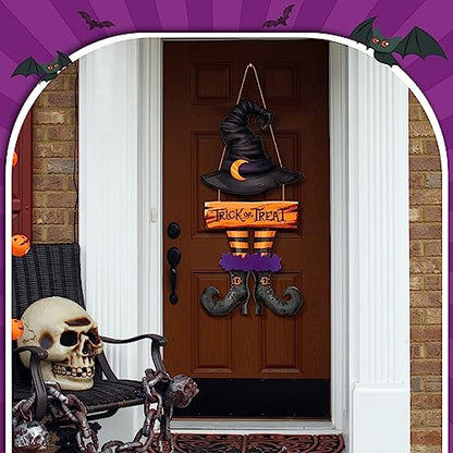 BBTO Halloween Door Decorations Witch Wreath Decor Trick or Treat Wood Sign - style: Witch