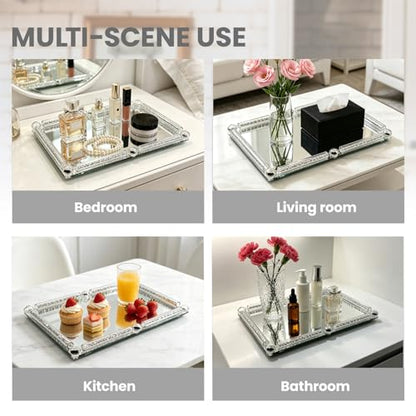 Crystal Glass Tray, 11.8" x 7.9" Silver Mirror Vanity Tray - color: Silver