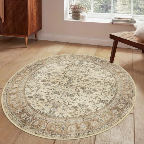 SIILOOM Washable 5ft Circle Round Rug, 5x5 Non-Slip Soft Circular Area Rugs - color: Beige/Brown, size: 5' (Round)