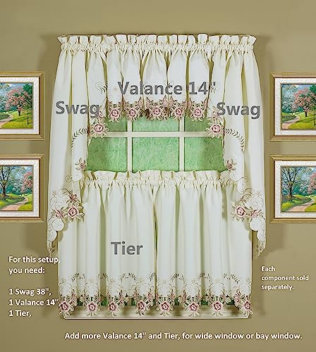 Today's Curtain Verona Reverse Embroidery Valance, 14", Ecru/Rose, 60" W X 14" L - color: Ecru/Rose, size: 60"W x 14"L (Pack of 1)