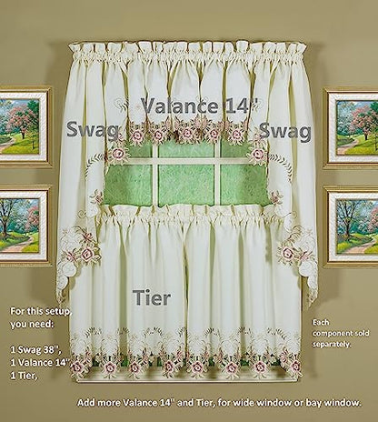 Today's Curtain Verona Reverse Embroidery Valance, 14", Ecru/Rose, 60" W X 14" L - color: Ecru/Rose, size: 60"W x 14"L (Pack of 1)