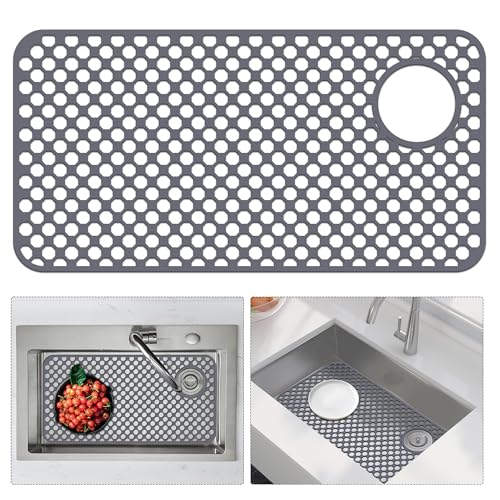 Silicone Sink Protectors for Kitchen Sink, 28.35" x 14.37" Right Drain Mat - color: Gray, size: 28.35"x 14.37"