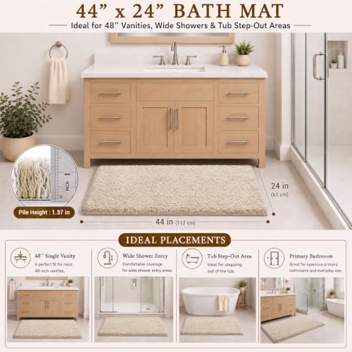 Yimobra Long Bathroom Rug 44x24, Plush Non Slip Bath Mat,Light Beige&White - color: Light Beige and White, size: 44" X 24"