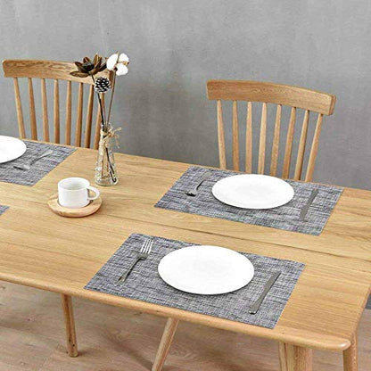 GIVERARE Placemats Set of 6, Heat-Resistant Woven Vinyl Place Mat, Non-Slip Washable PVC Table Mats, Easy to Clean Premium Plastic Place at for Dining, Kitchen Table (Smoky Gray) - color: 6 Pack Smoke Gray