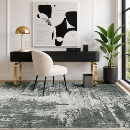 Merelax 4x6 Grey Washable Area Rug Non-Slip Faux Wool Abstract Carpet - color: Stone Grey, size: 4' x 6'(48''x72'')