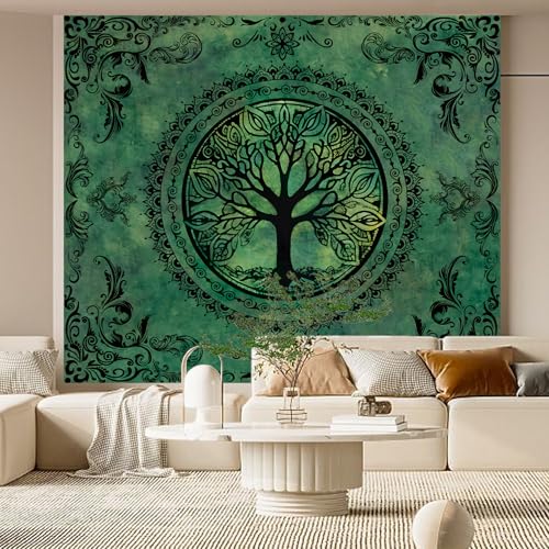 Green Boho Tapestry for Bedroom, Large Hippie Tree of Life Wall Tapestries - color: Green Tapestry, size: 90"L x 71"W