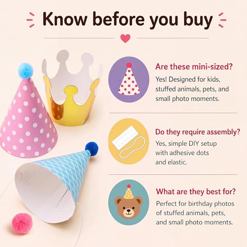 Vesil Mini Kids Birthday Party Hats, Assorted, DIY Assembly Required - color: Hats