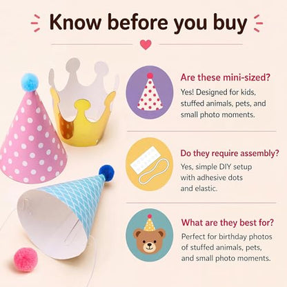 Vesil Mini Kids Birthday Party Hats, Assorted, DIY Assembly Required - color: Hats