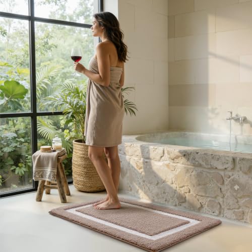 LUMI Bathroom Rug, Non Slip Absorbent Bath Mat, Dark Beige, 24"x43" - color: Dark Beige, size: 24"x43"