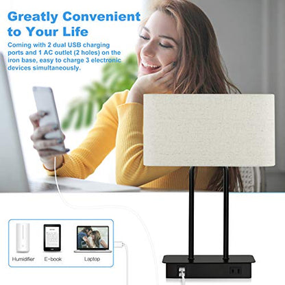 Bedside Touch Control 3 Way Dimmable Table Lamp with Cream Fabric Shade - color: Cream