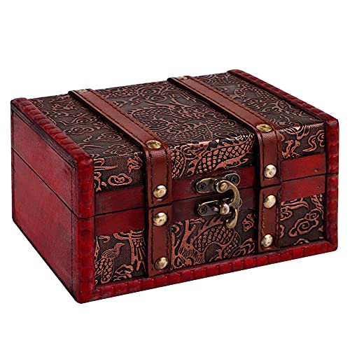 WaaHome Treasure Box Chest - 6.2" Decorative Wood Boxes Vintage Pirate Treasure Chest for Kids Jewelry Keepsake Box with Lids for Women Men Girls Boys Gifts Home Decor - color: 6.2" Old